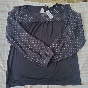 NWT ANN TAYLOR LOFT WOMEN'S BLACK RAYON KNIT TOP SIZE L